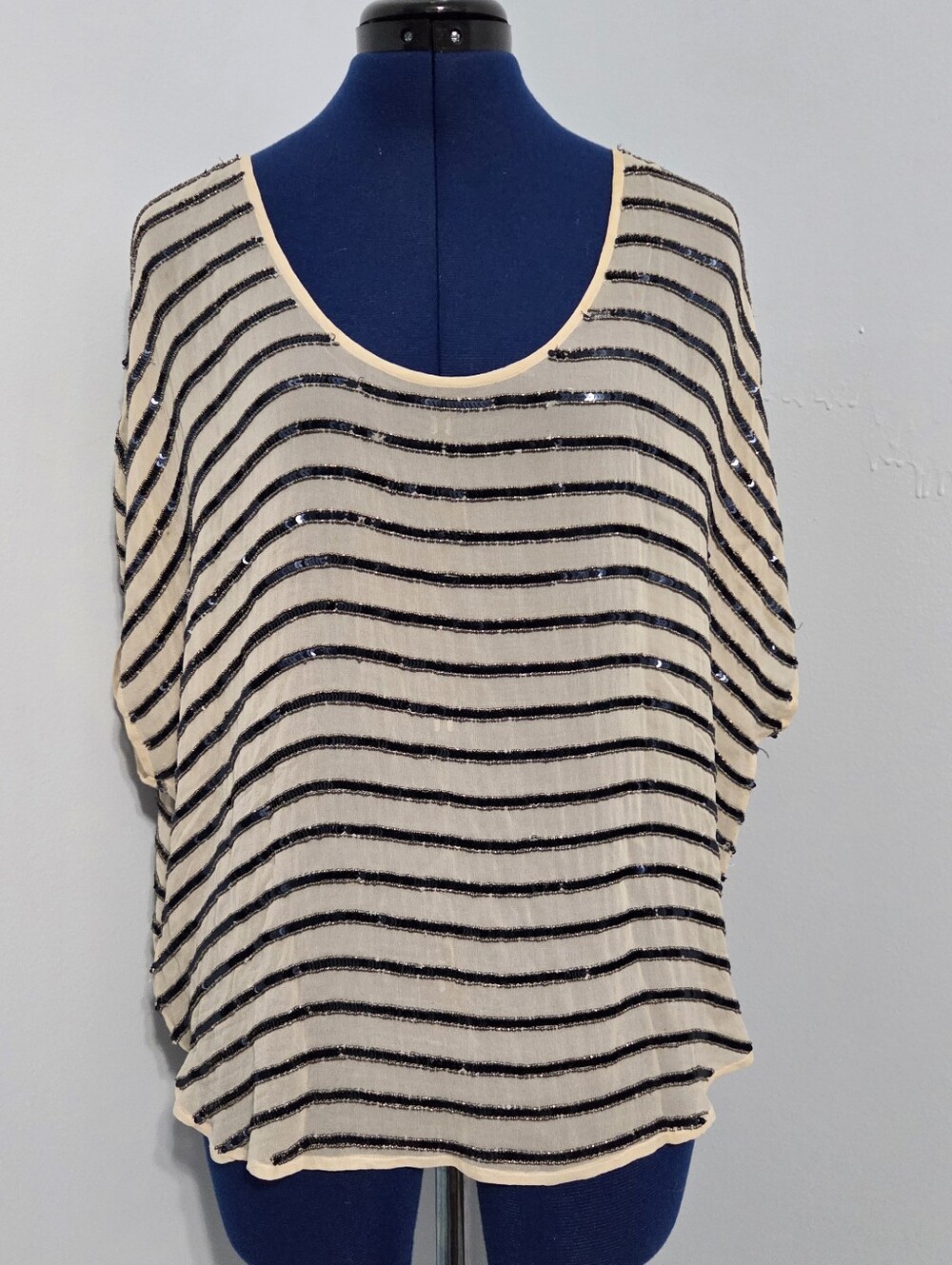 Silk Chiffon Sequin Striped Top Size L
